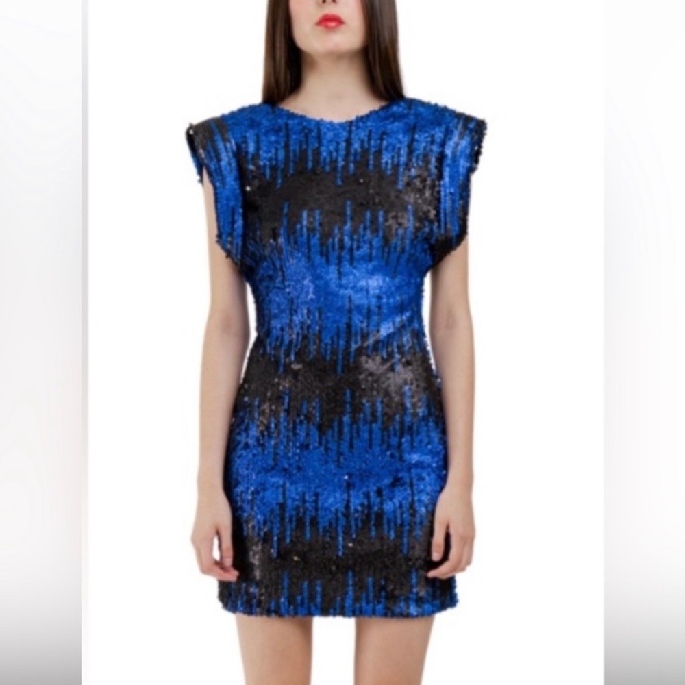L'ATISTE Blue and Black Sheath Mini Dress